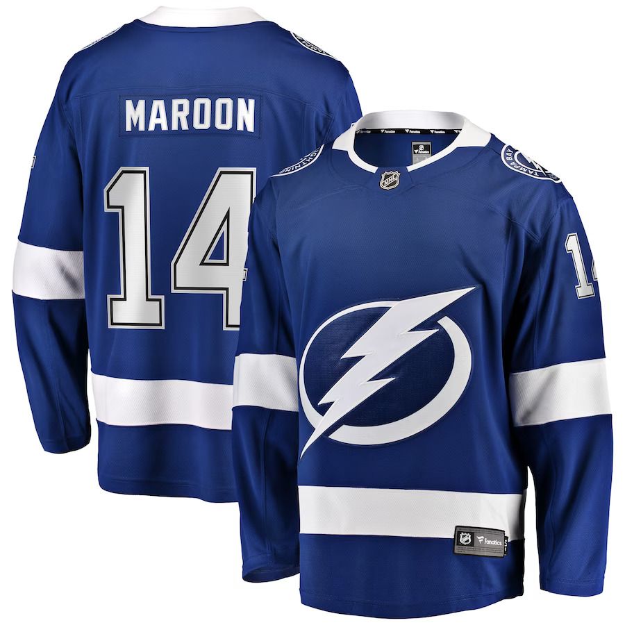 Men Tampa Bay Lightning 14 Pat Maroon Fanatics Branded Blue Replica Player NHL Jersey